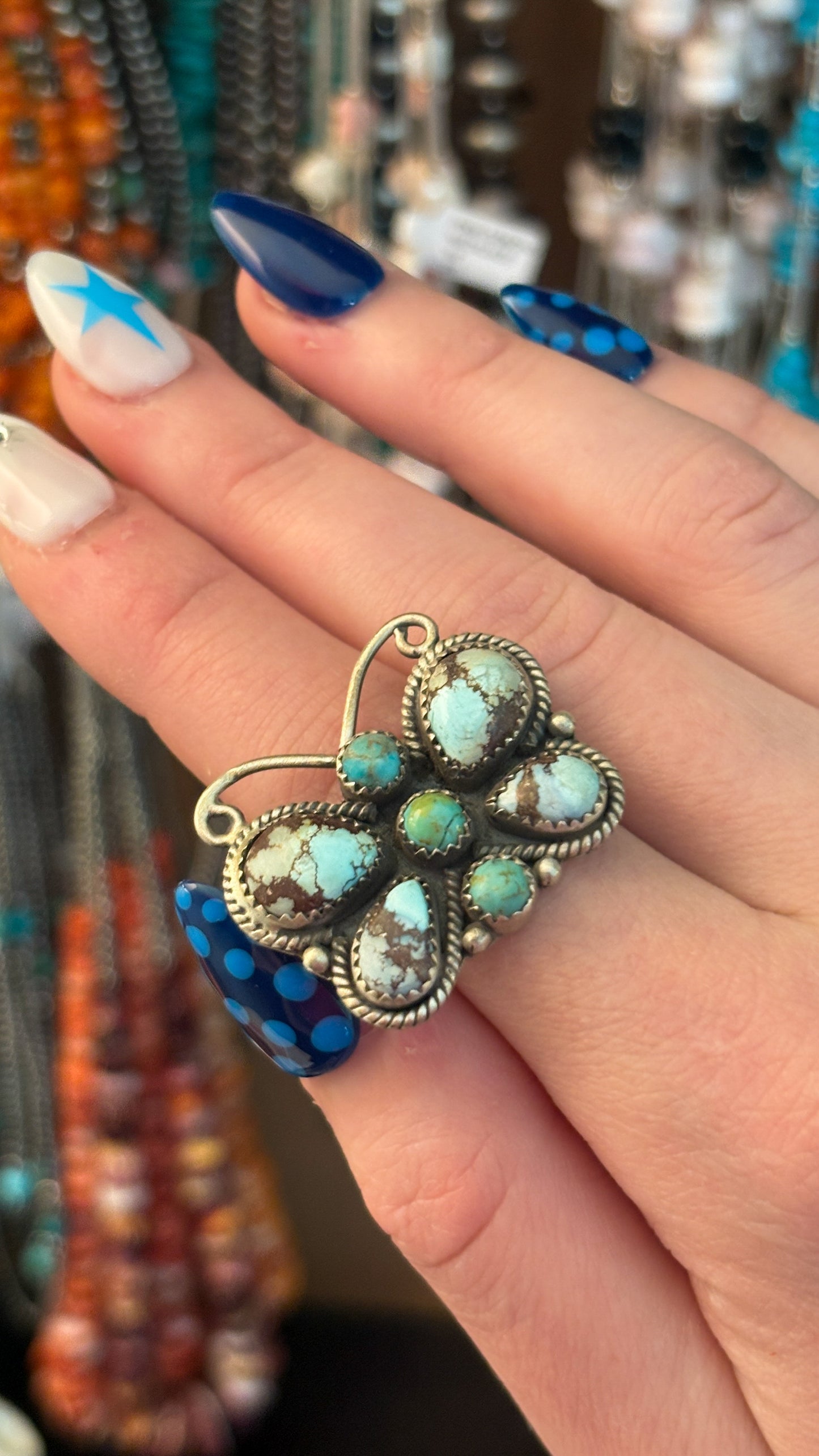 GOLDEN HILLS & KINGMAN TURQUOISE BUTTERFLY RING *DEFECT*