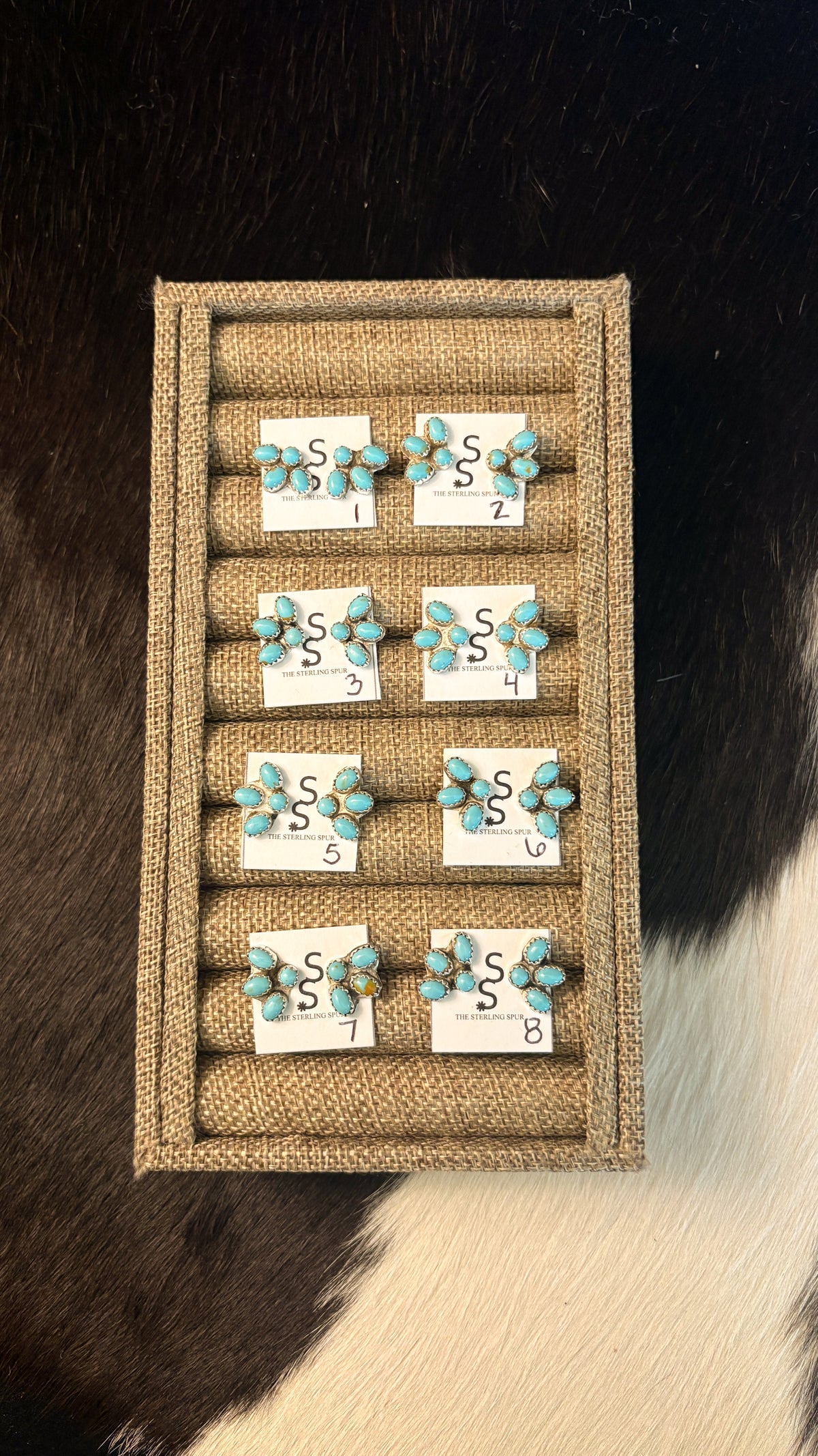 MINI KINGMAN TURQUOISE HALF CLUSTER EARRINGS BY MAXINE RAMIREZ