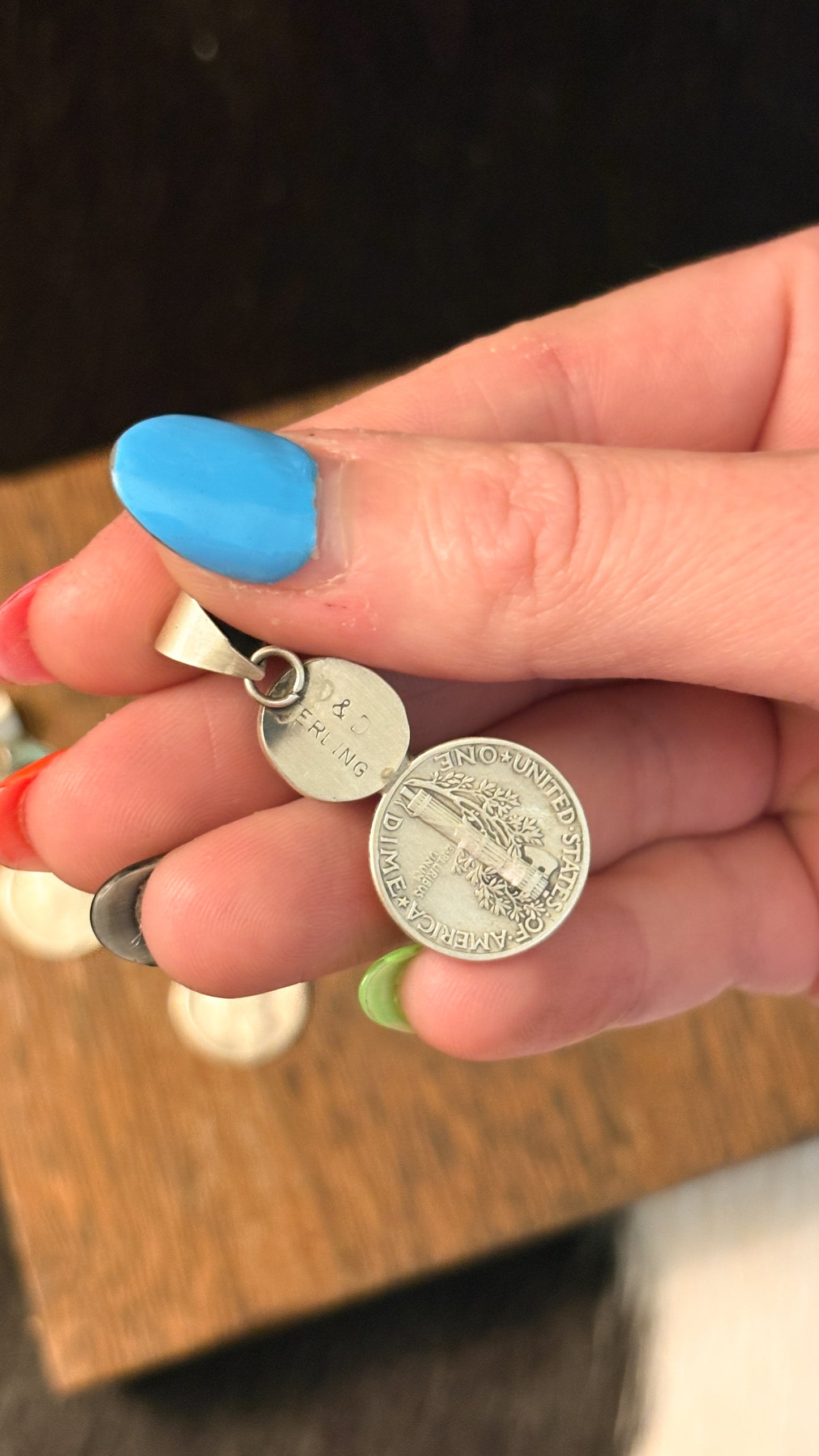 SINGLE STONE TURQUOISE MERCURY DIME PENDANT