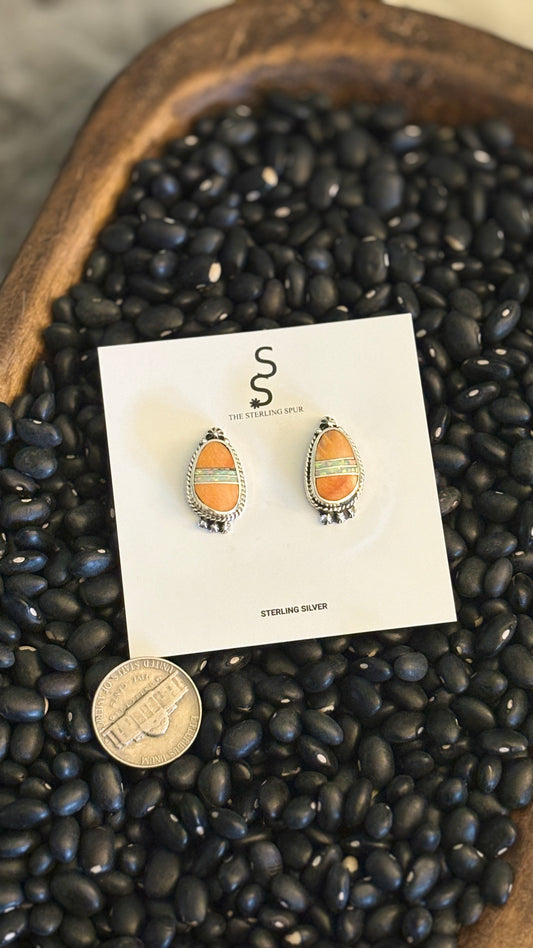 ORANGE SPINY & OPAL INLAY EARRINGS