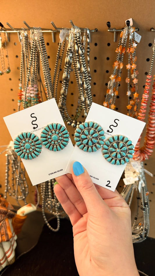BIG PAPA TURQUOISE CLUSTER EARRINGS BY MATHILDA BENALLY