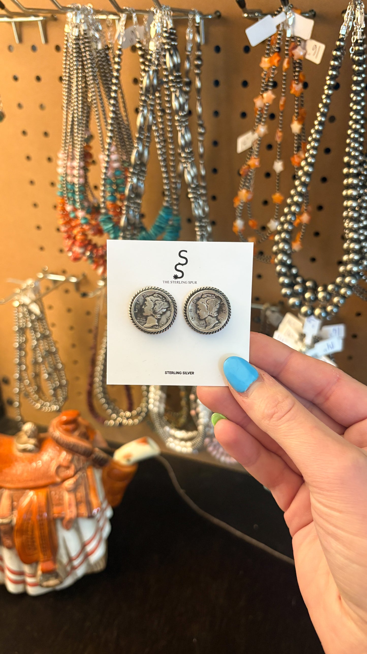 MERCURY DIME POST EARRINGS STAMPED J FRANK