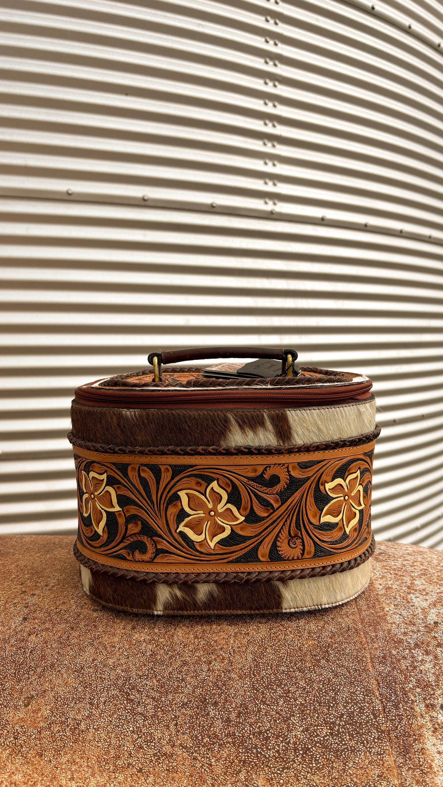 XL FLOWER LEATHER TOOLED JEWELRY BOX