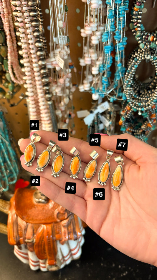 TEARDROP ORANGE SPINY OYSTER PENDANT W BALL DETAIL BY BRYON BEGAY