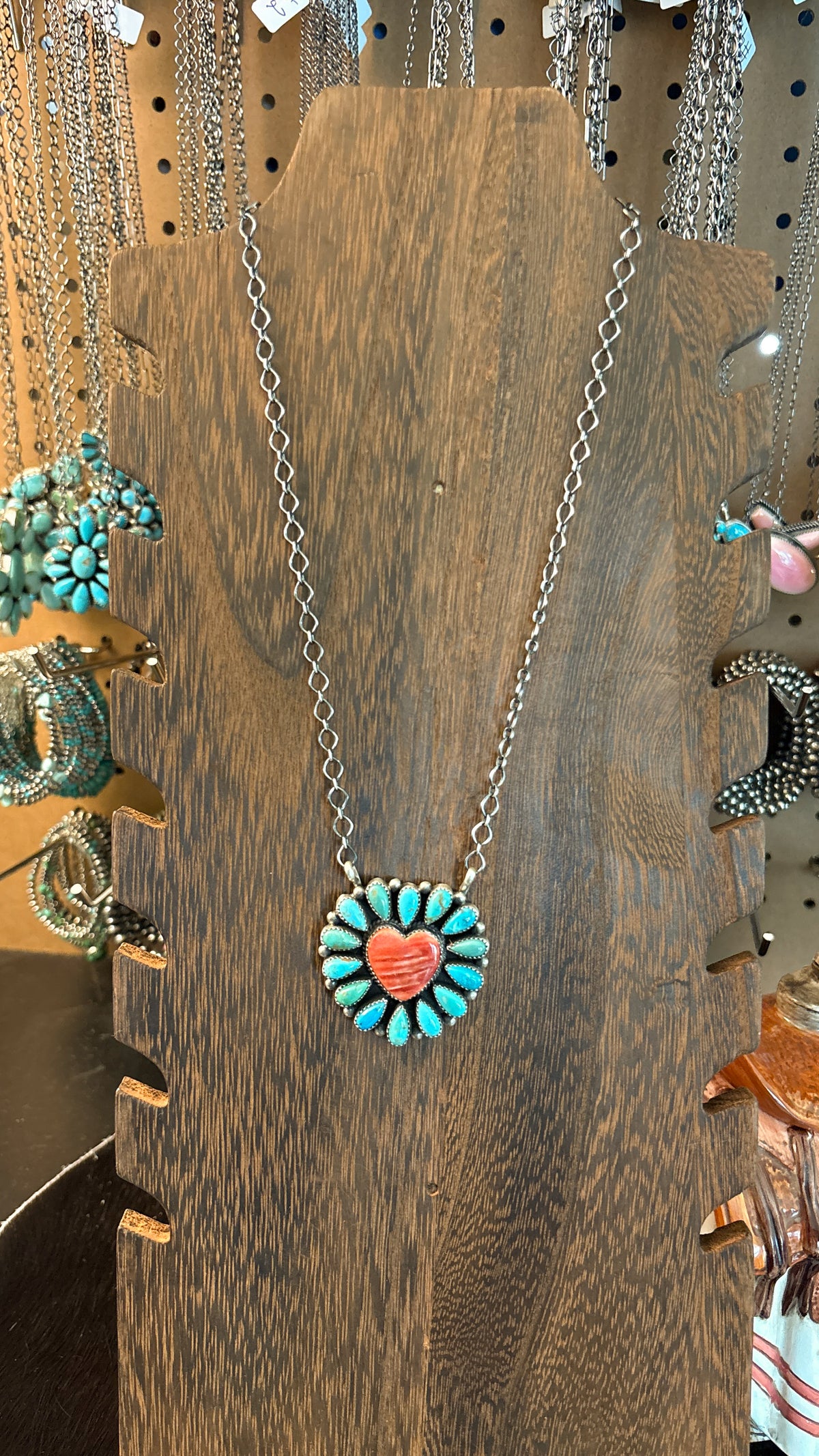 TURQUOISE & RED SPINY HEART CLUSTER NECKLACE BY TRICIA SMITH