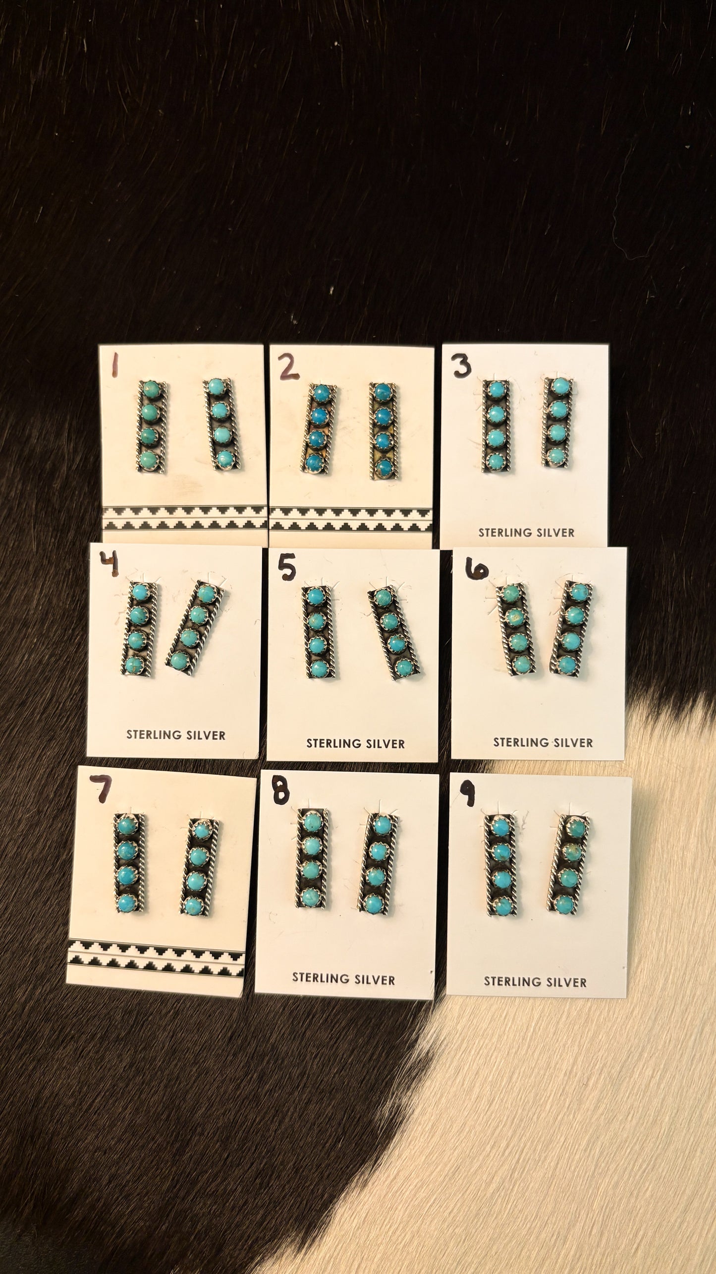 4 STONE KINGMAN TURQUOISE BAR EARRING BY JANICE SPENCER