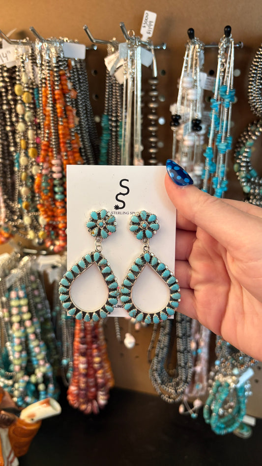 TURQUOISE CLUSTER DANGLE EARRINGS BY MYRA BENALLY