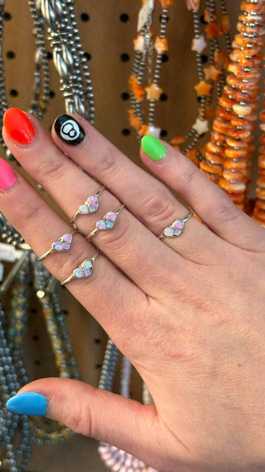 LIGHT PINK OPAL ZUNI INLAY HEART RING