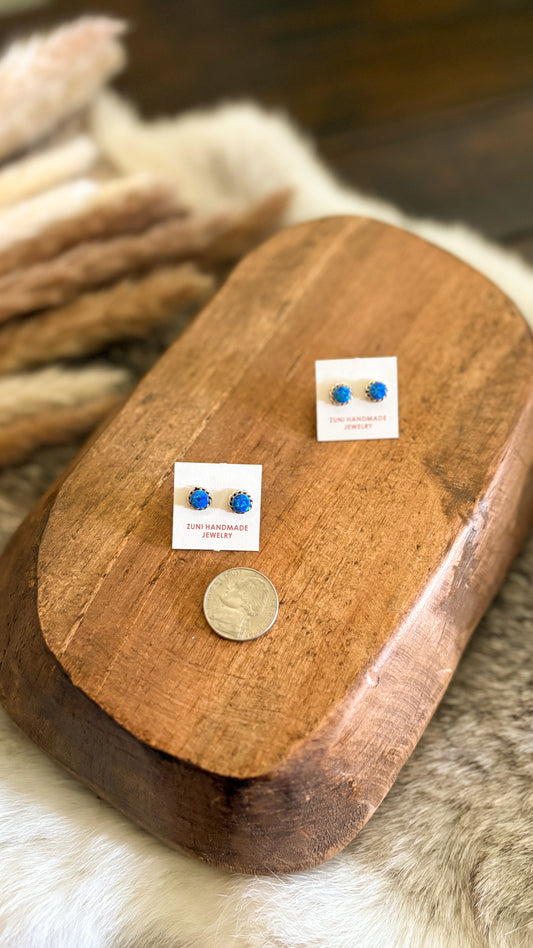 BLUE OPAL ROUND ZUNI STUDS