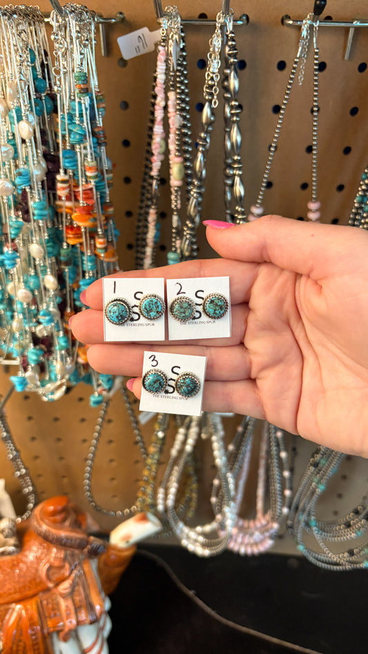 ROUGH CUT KINGMAN TURQUOISE STUD EARRINGS BY ESTHER WHITE