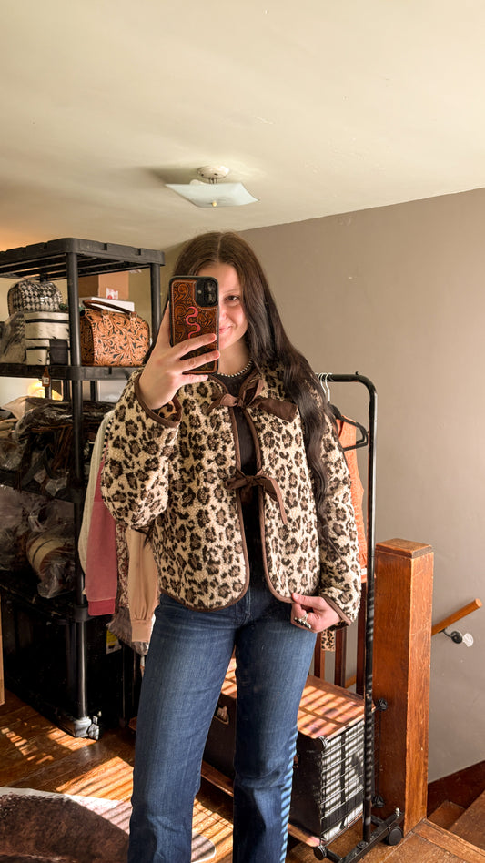LEOPARD SHERPA TIE JACKET
