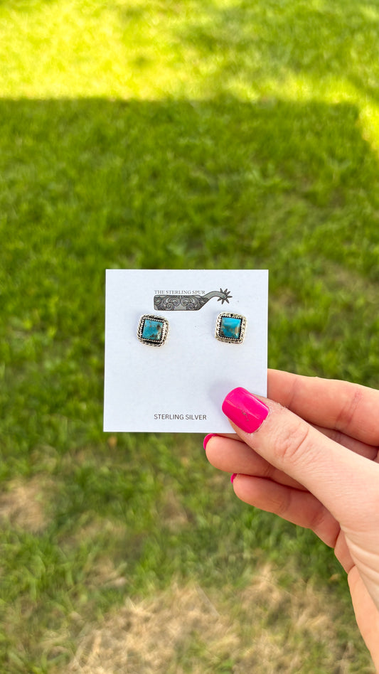 SQUARE TURQUOISE STUD EARRINGS BY BOBBY PLATERO