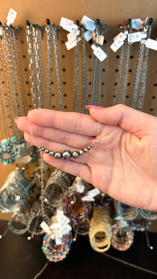3-10MM GRADUATED STERLING SILVER PEARL CHAIN NECKLACE