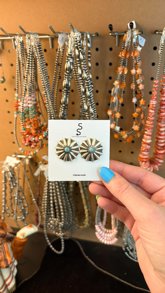 KINGMAN TURQUOISE ROUND CONCHO EARRINGS