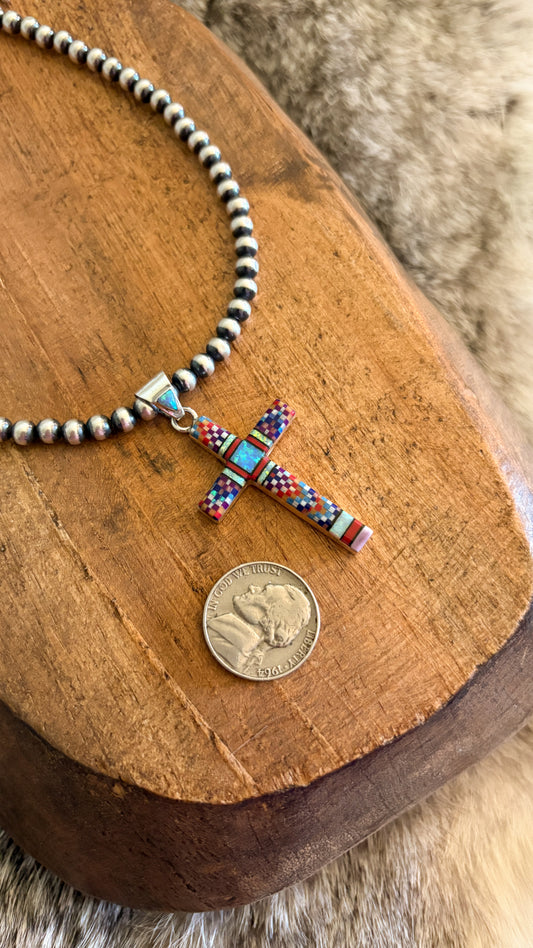 ZUNI INLAY CROSS PENDANT