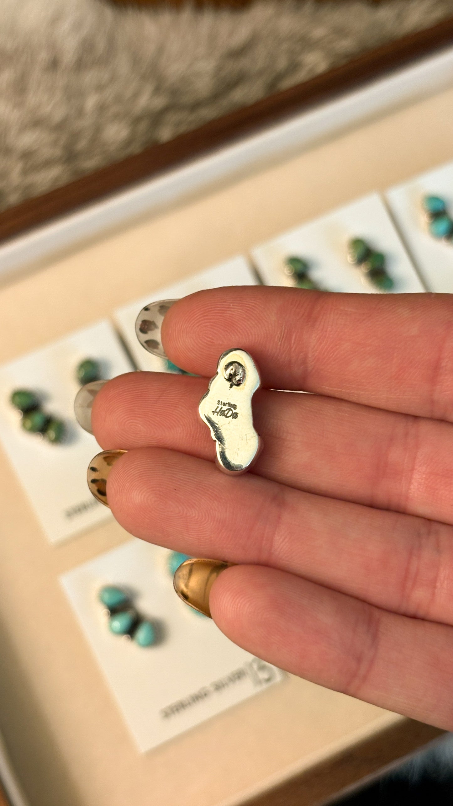 3 STONE TEARDROP SHAPED KINGMAN TURQUOISE EARRINGS