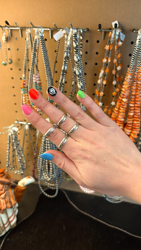 STAMPED SILVER STACKER RING