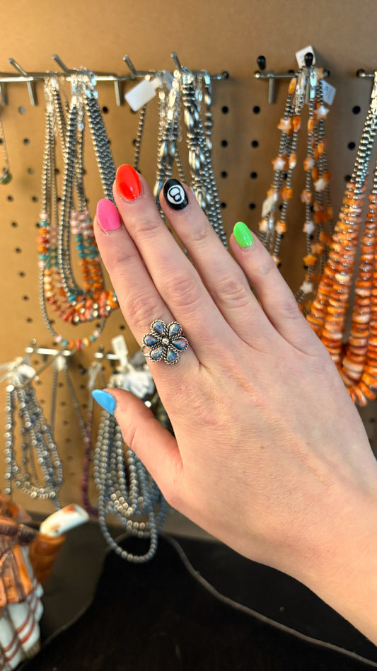 PURPLE OPAL ZUNI FLOWER RING