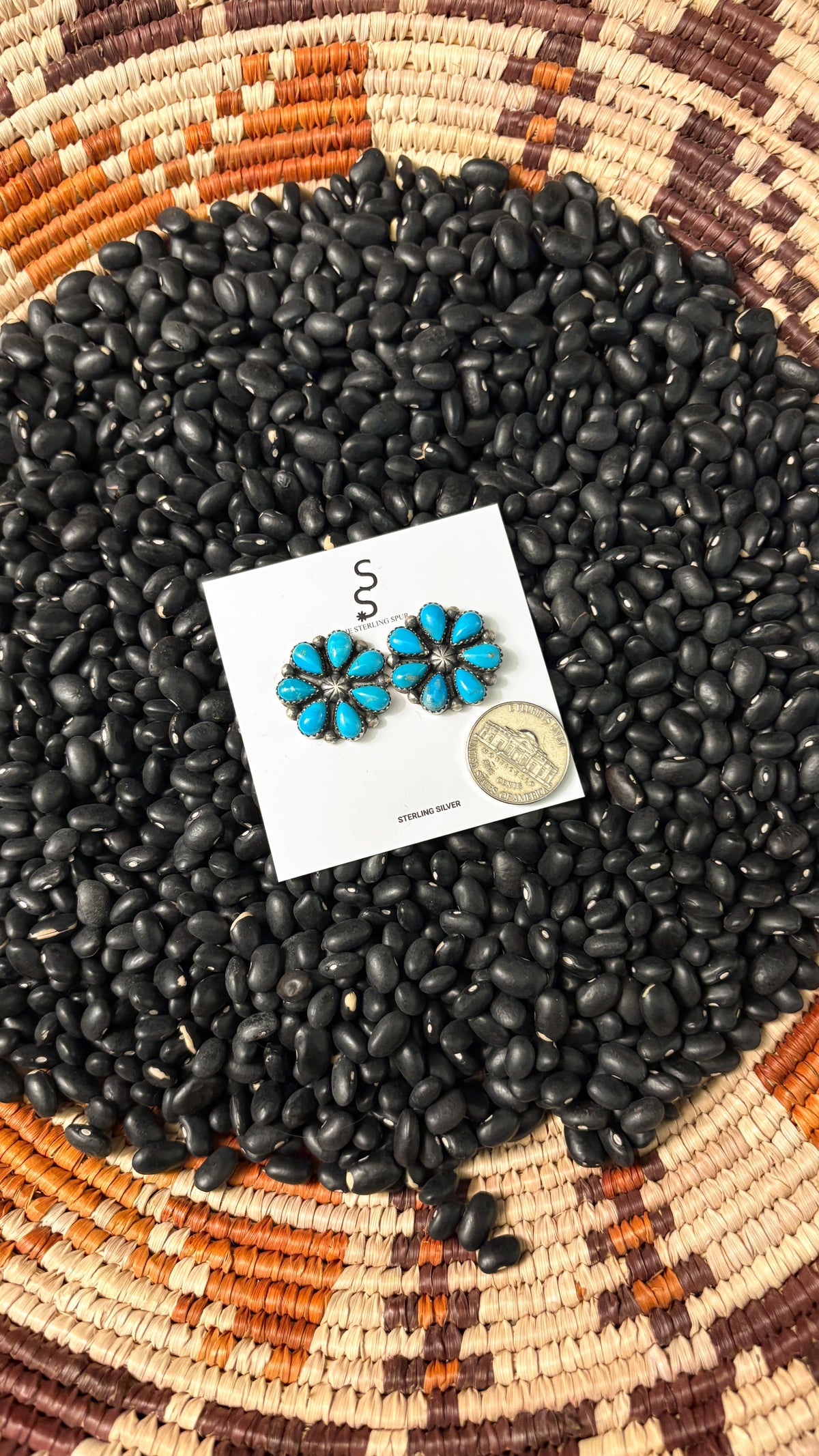 ROUND BLUE TURQUOISE CLUSTER EARRINGS BY JUDY LARGO