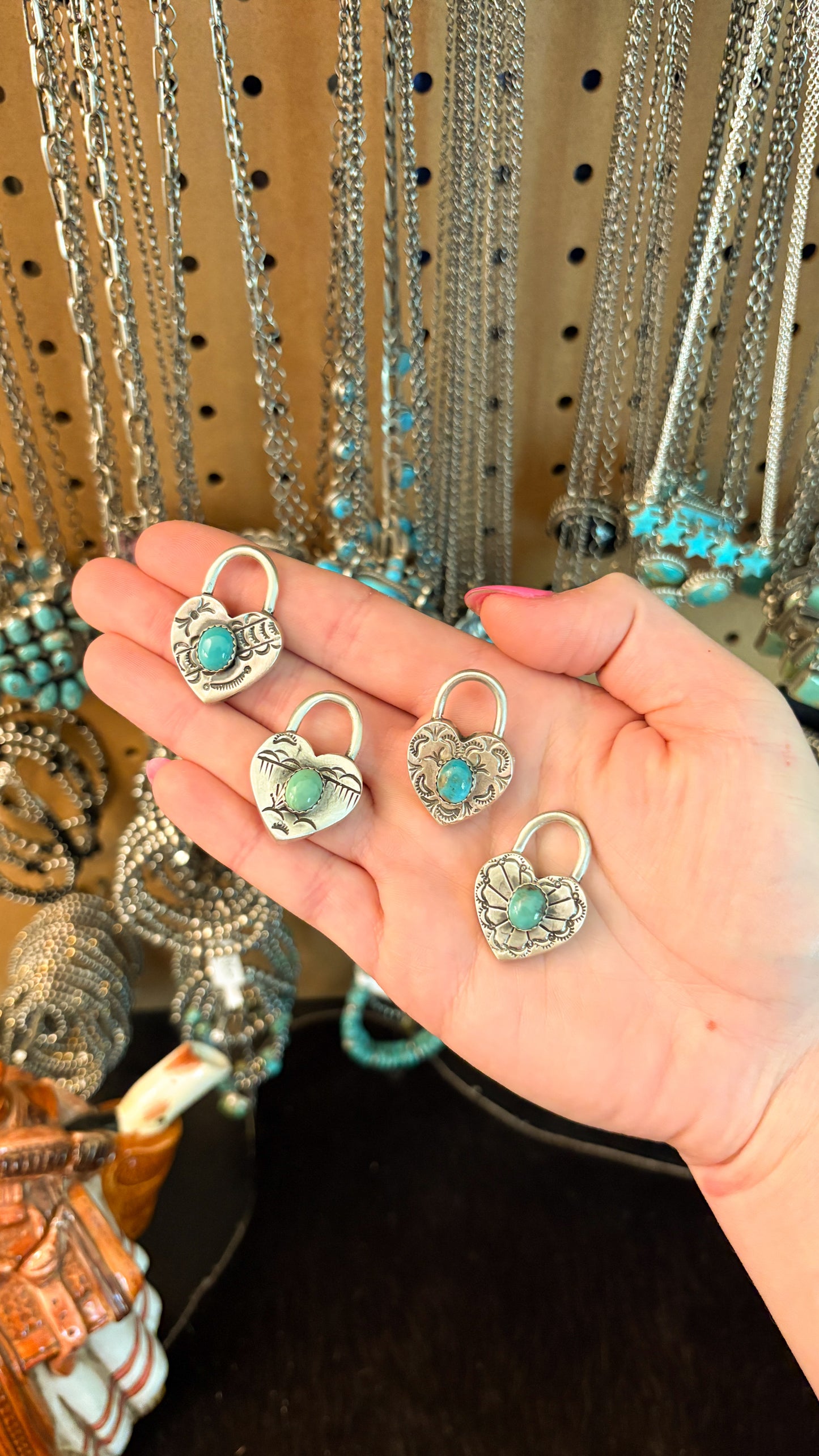 KINGMAN TURQUOISE HEART LOCKET BY HAROLD TAHE