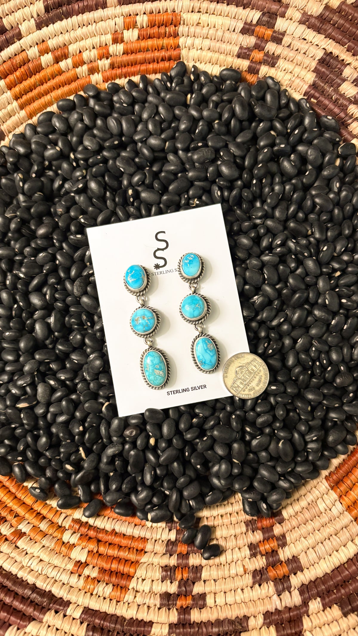 SKY BLUE SONORAN TURQUOISE DANGLE EARRINGS STAMPED TS STERLING