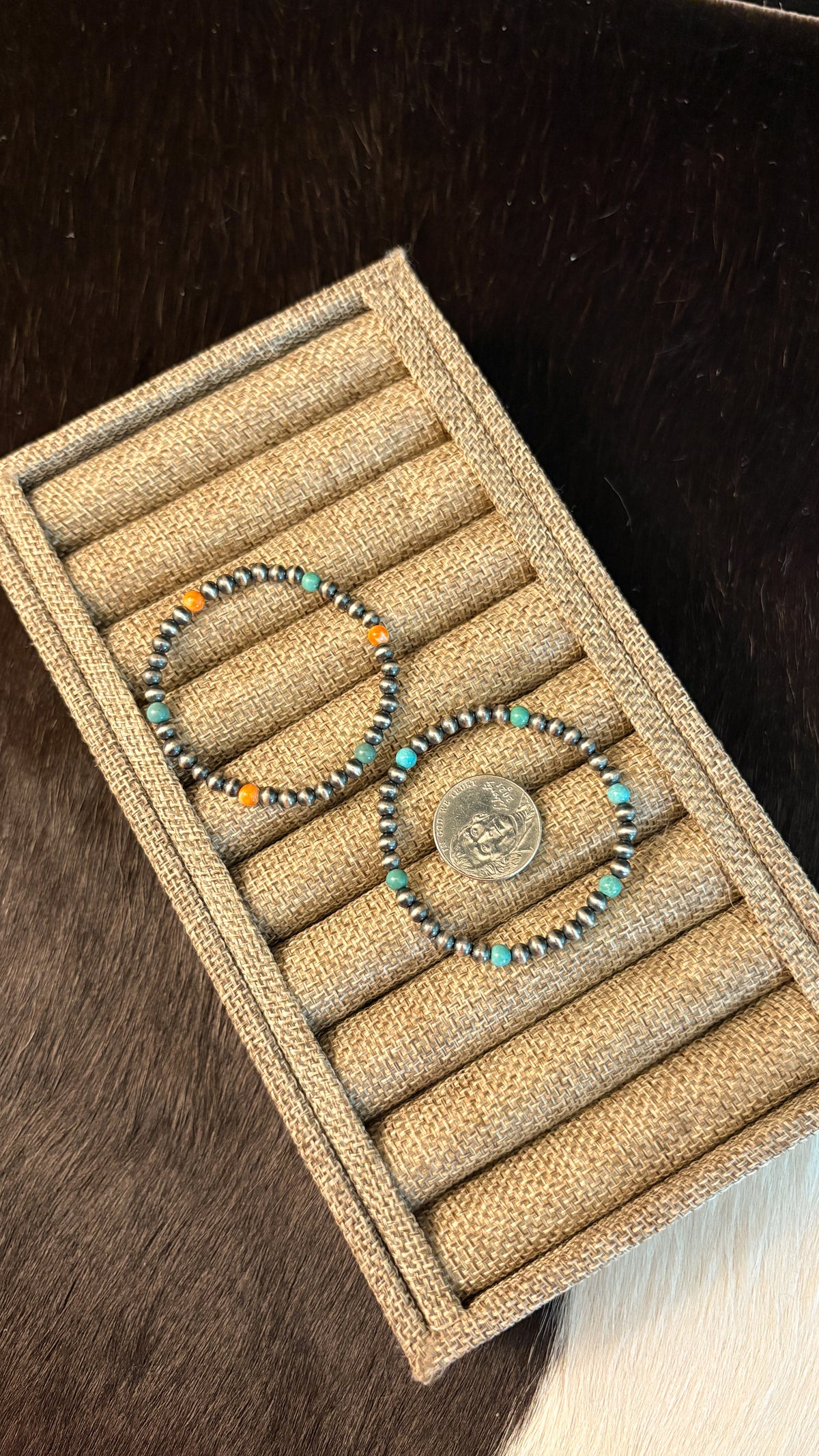 5-1/4” STERLING SILVER PEARL STRETCH BRACELET W STONES