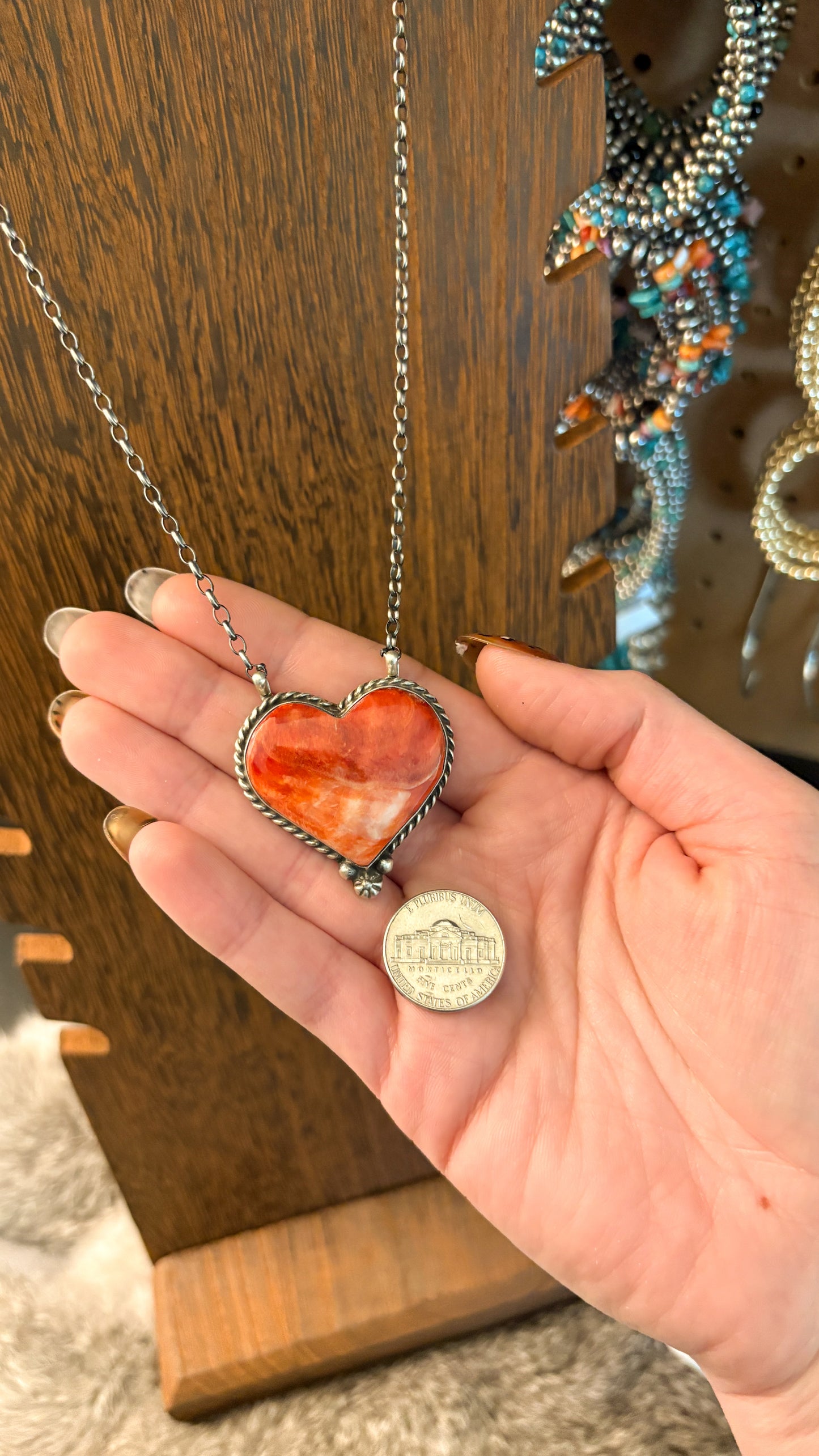 RED SPINY OYSTER HEART NECKLACE BY CHASSITY BELONE