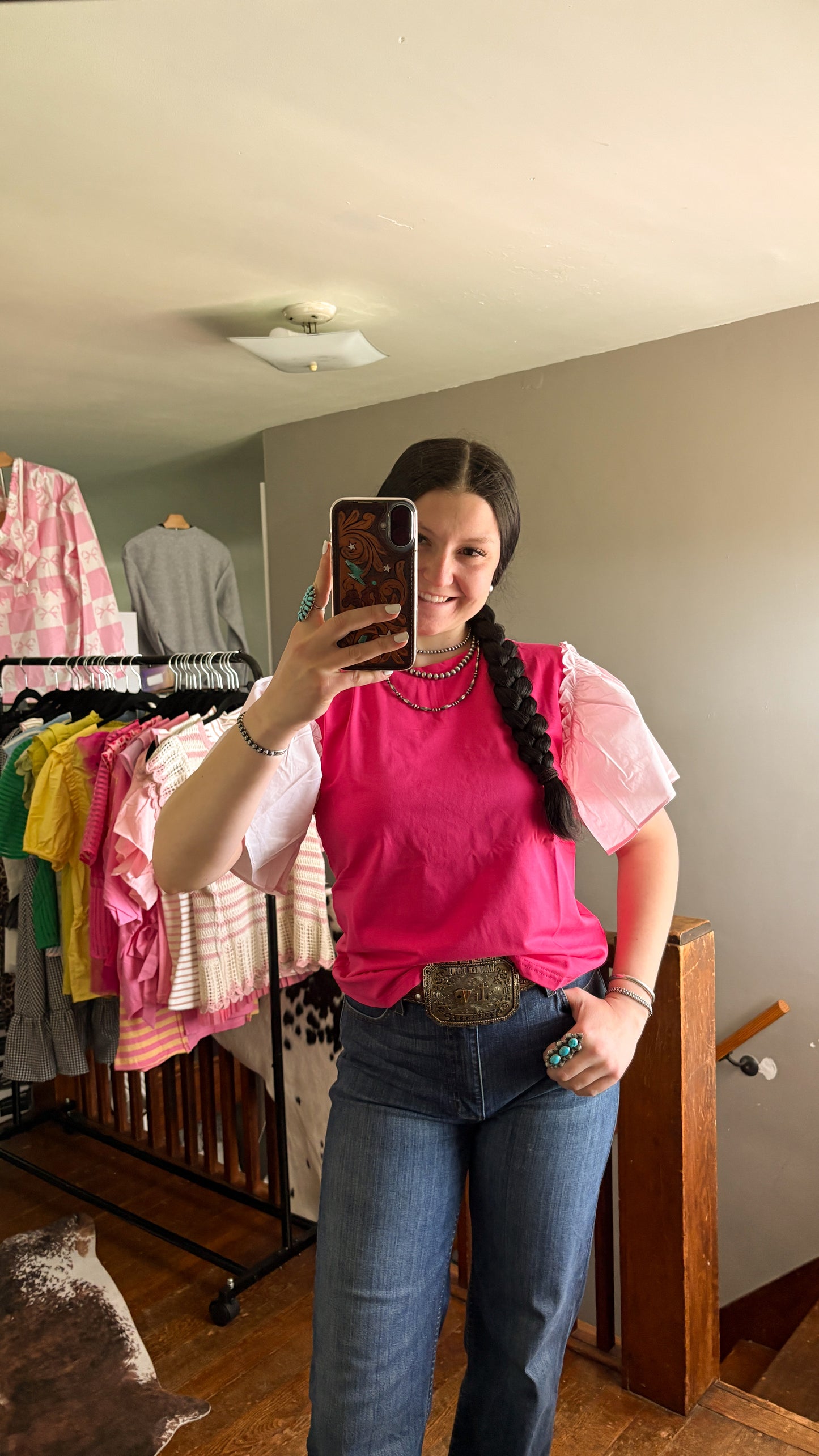 TWO TONE PINK RUFFLE TOP