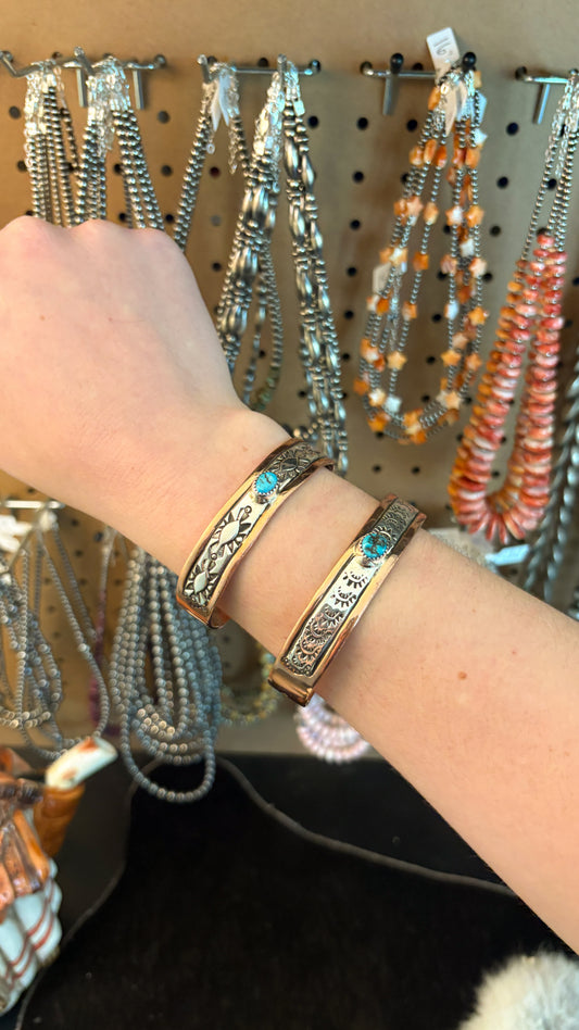 COPPER & STERLING CUFF W KINGMAN TURQUOISE STONE