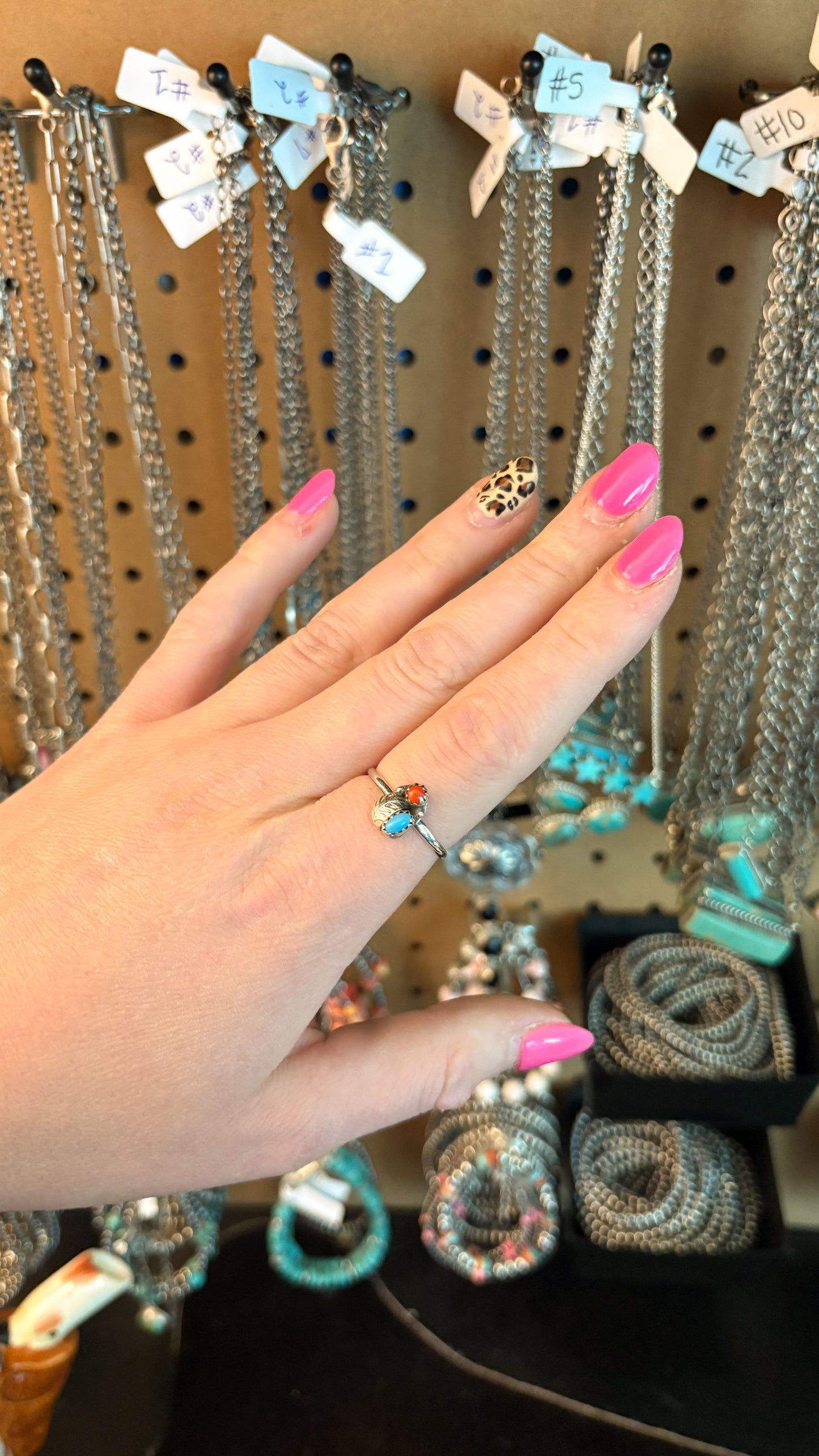 CORAL & TURQUOISE DAINTY FEATHER RING