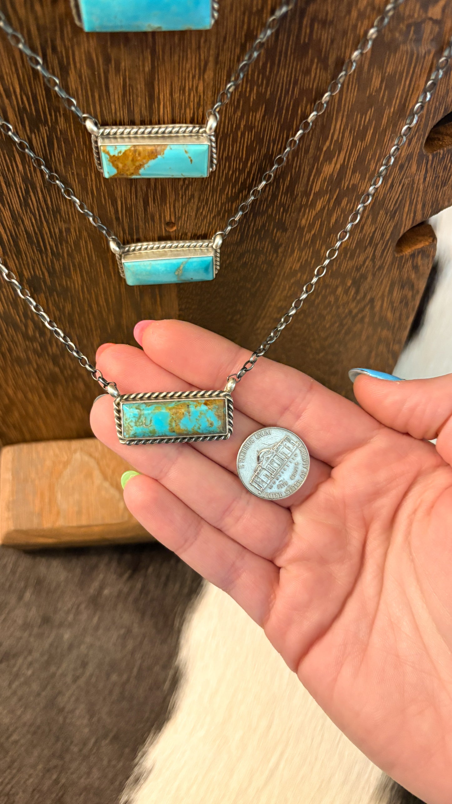 LARGE BLUE KINGMAN TURQUOISE BAR NECKLACE BY CHASSITY BELONE