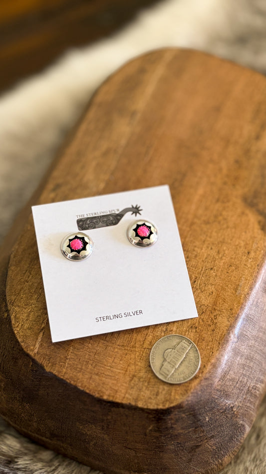 HOT PINK OPAL SHADOWBOX POST EARRINGS