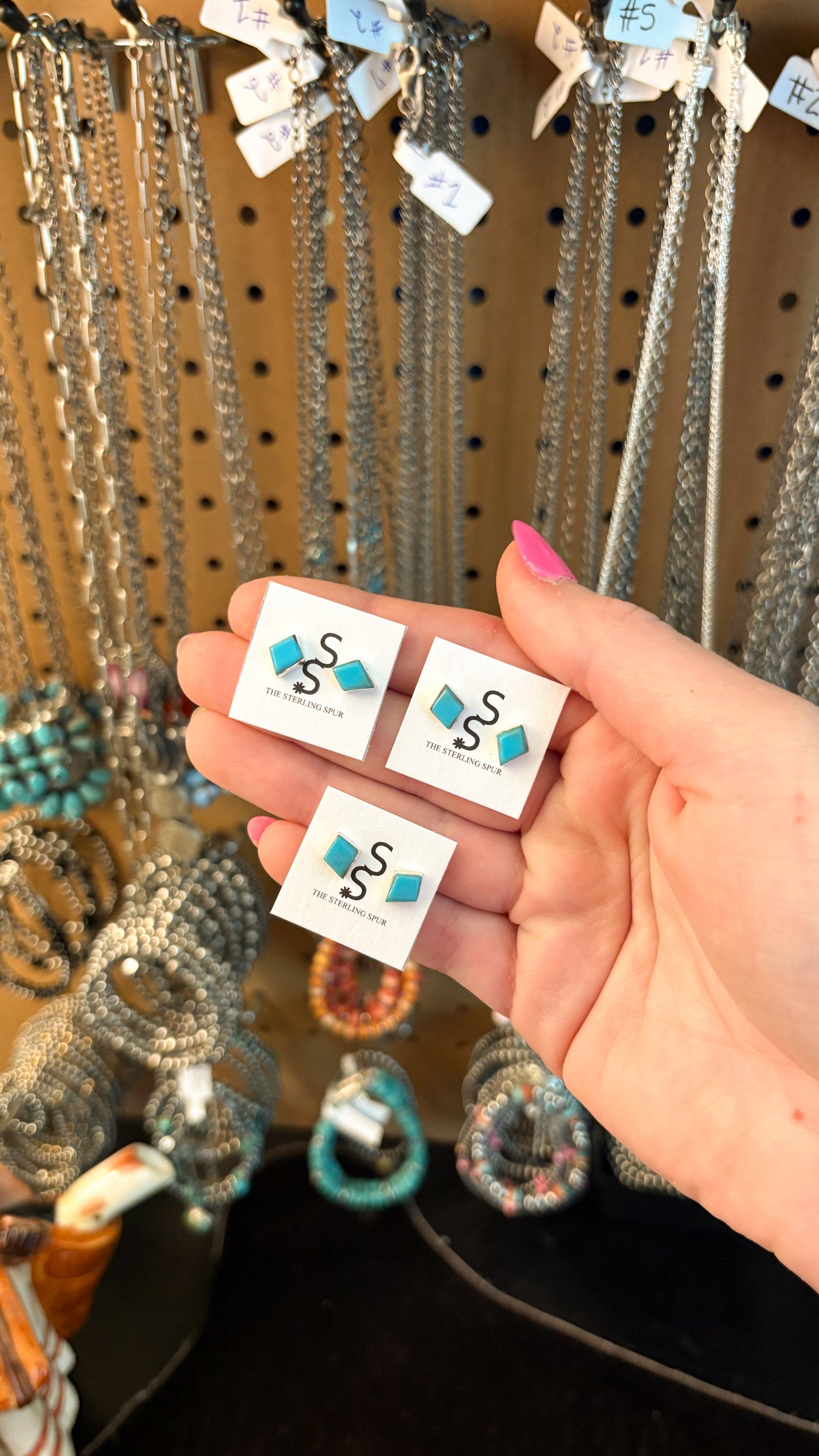 TURQUOISE DIAMOND ZUNI STUD EARRINGS