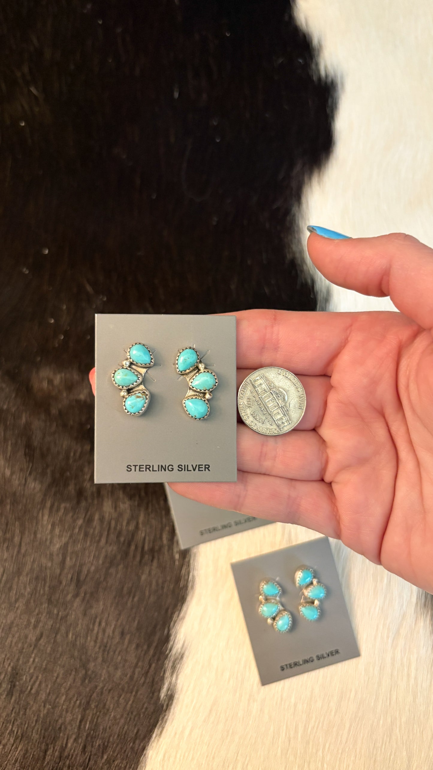3 STONE KINGMAN TURQUOISE EAR CRAWLER EARRINGS