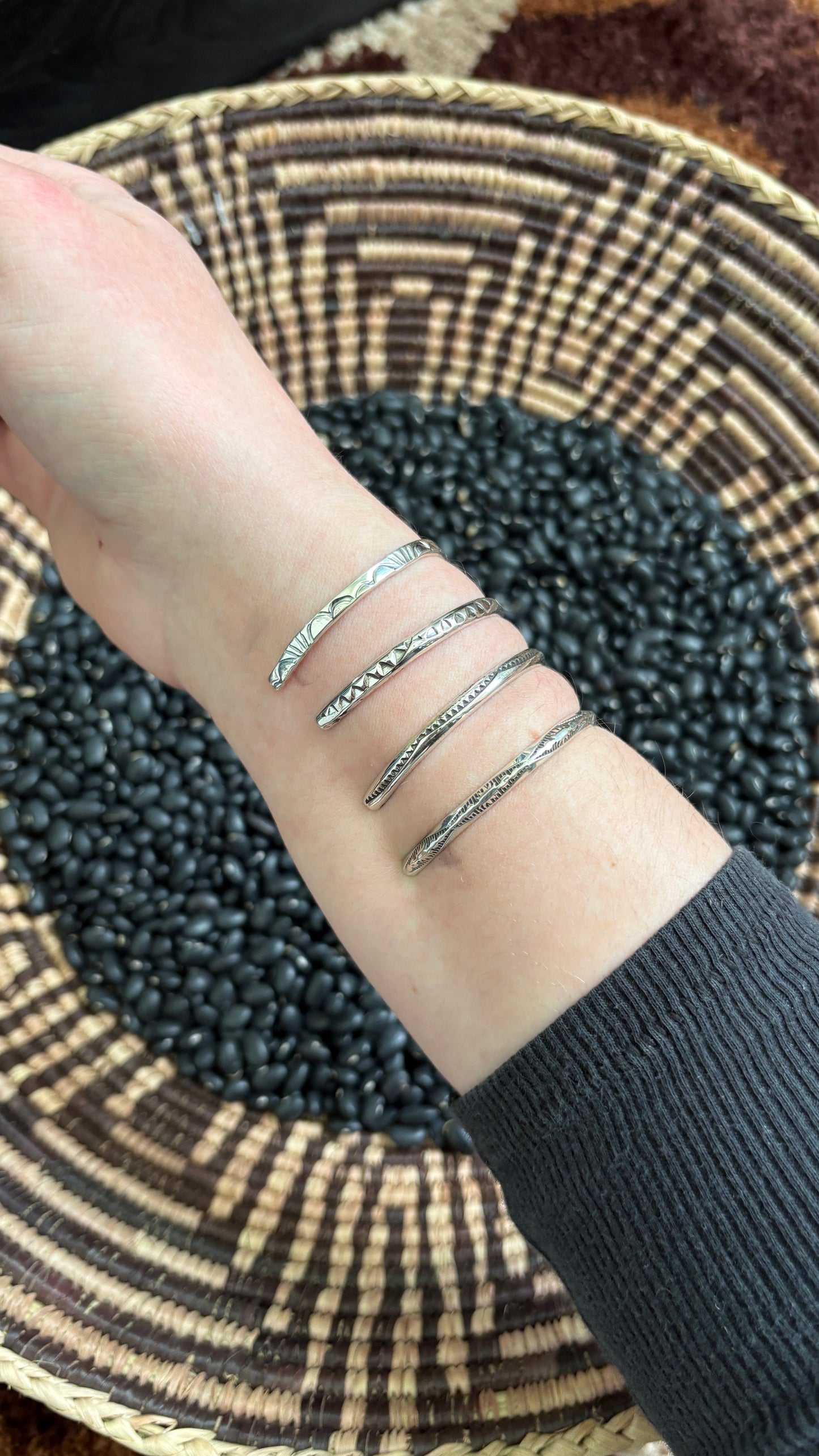 THIN SILVER STAMPED CUFF BY ELAINE TAHE