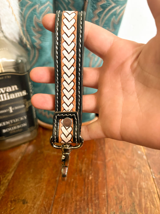LEATHER TOOLED & COWHIDE KEY FOB - STYLE 4