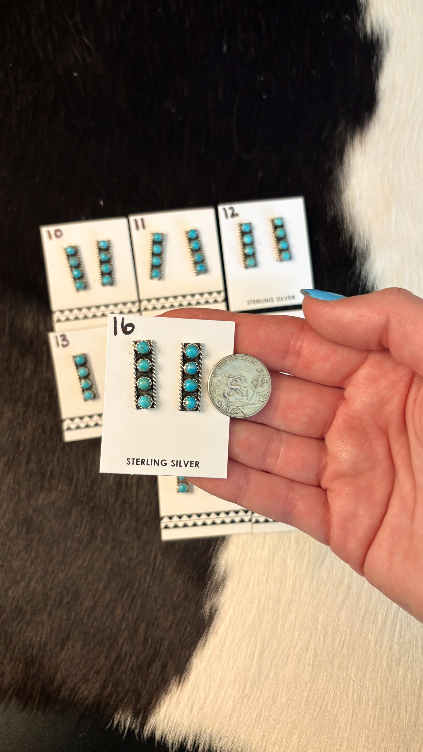 4 STONE KINGMAN TURQUOISE BAR EARRING BY JANICE SPENCER