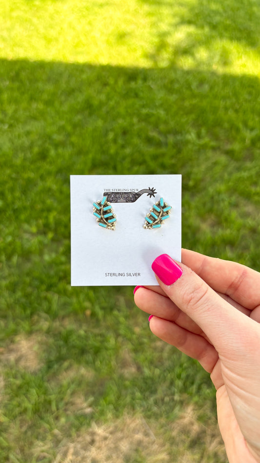 LEAF TURQUOISE ZUNI EARRINGS