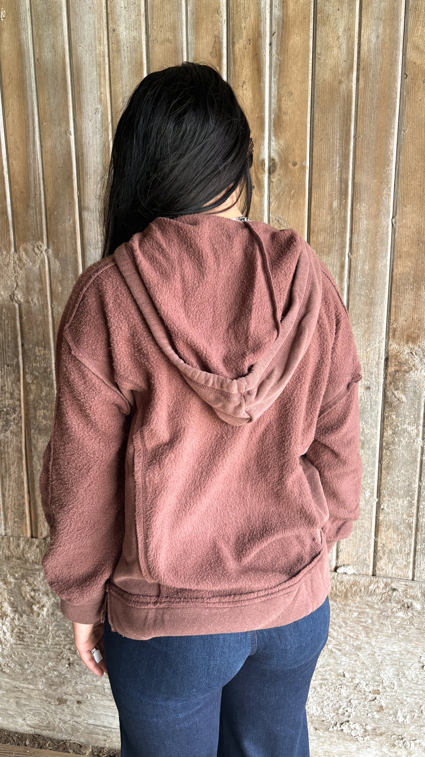 MOCHA FLEECE V NECK SWEATER W HOODIE