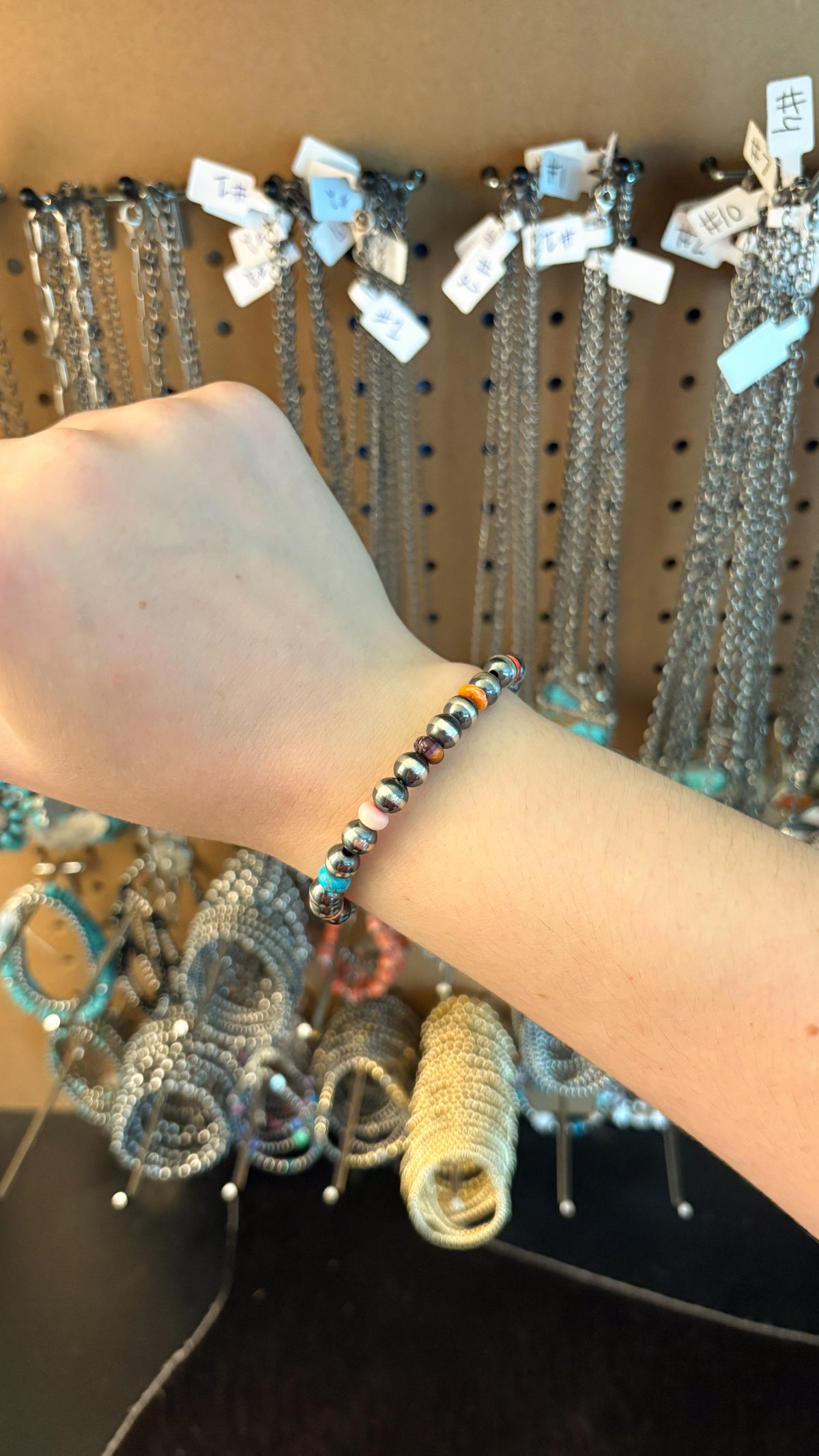 MULTI STONE 7MM STERLING SILVER PEARL STRETCH BRACELET