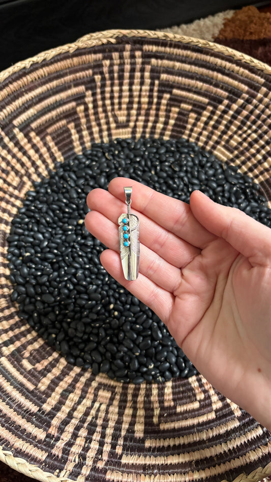 KINGMAN TURQUOISE FEATHER PENDANT BY CHESTER CHARLEY