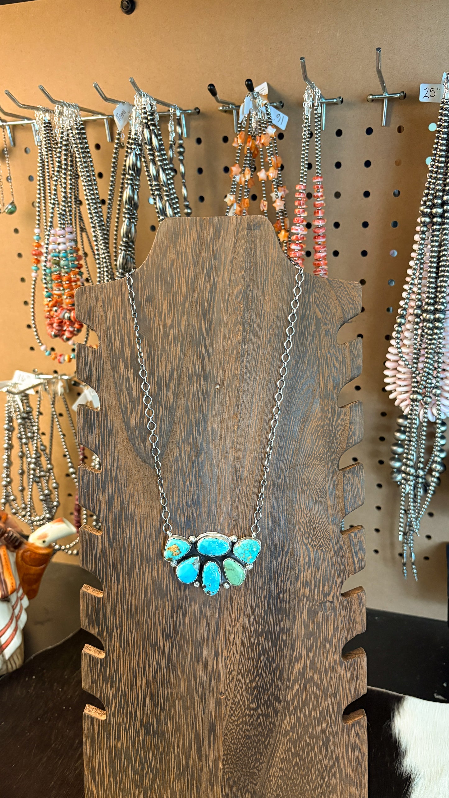 XL TURQUOISE HALF CLUSTER NECKLACE W SCALLOPED BEZELS