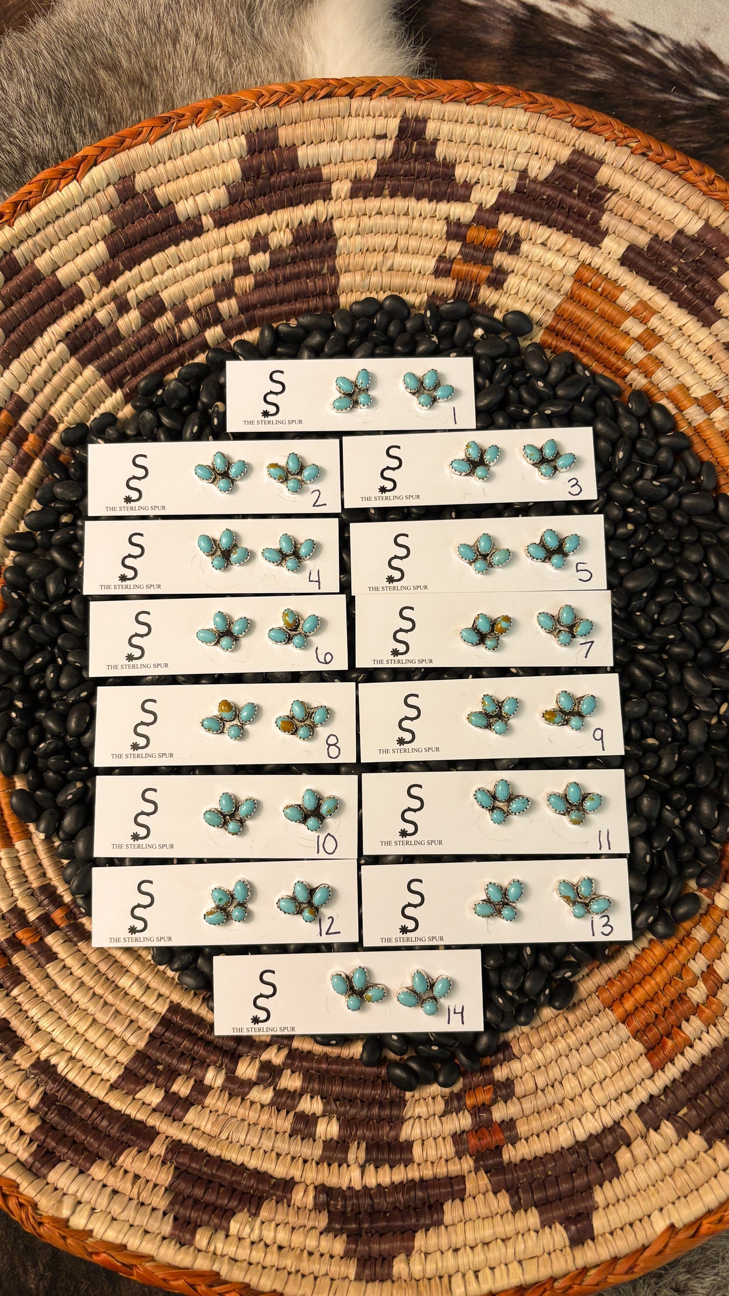 MINI KINGMAN TURQUOISE HALF CLUSTER EARRINGS BY MAXINE RAMIREZ
