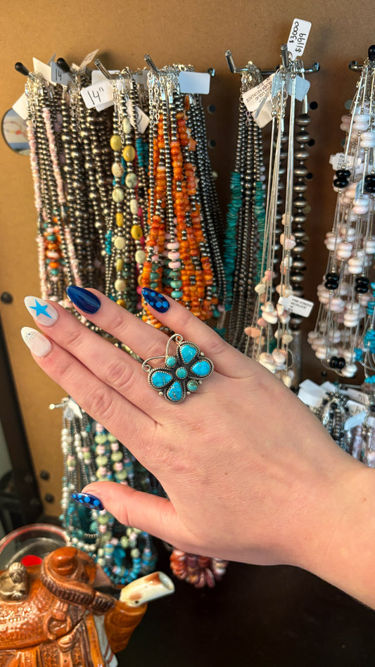 WHITE WATER & KINGMAN TURQUOISE BUTTERFLY RING