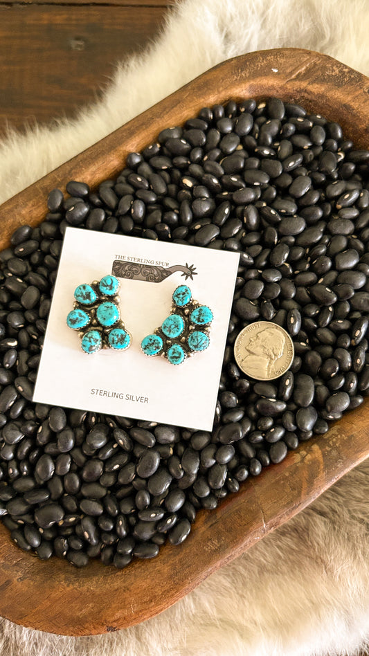 ROUGH TURQUOISE HALF CLUSTER EARRINGS