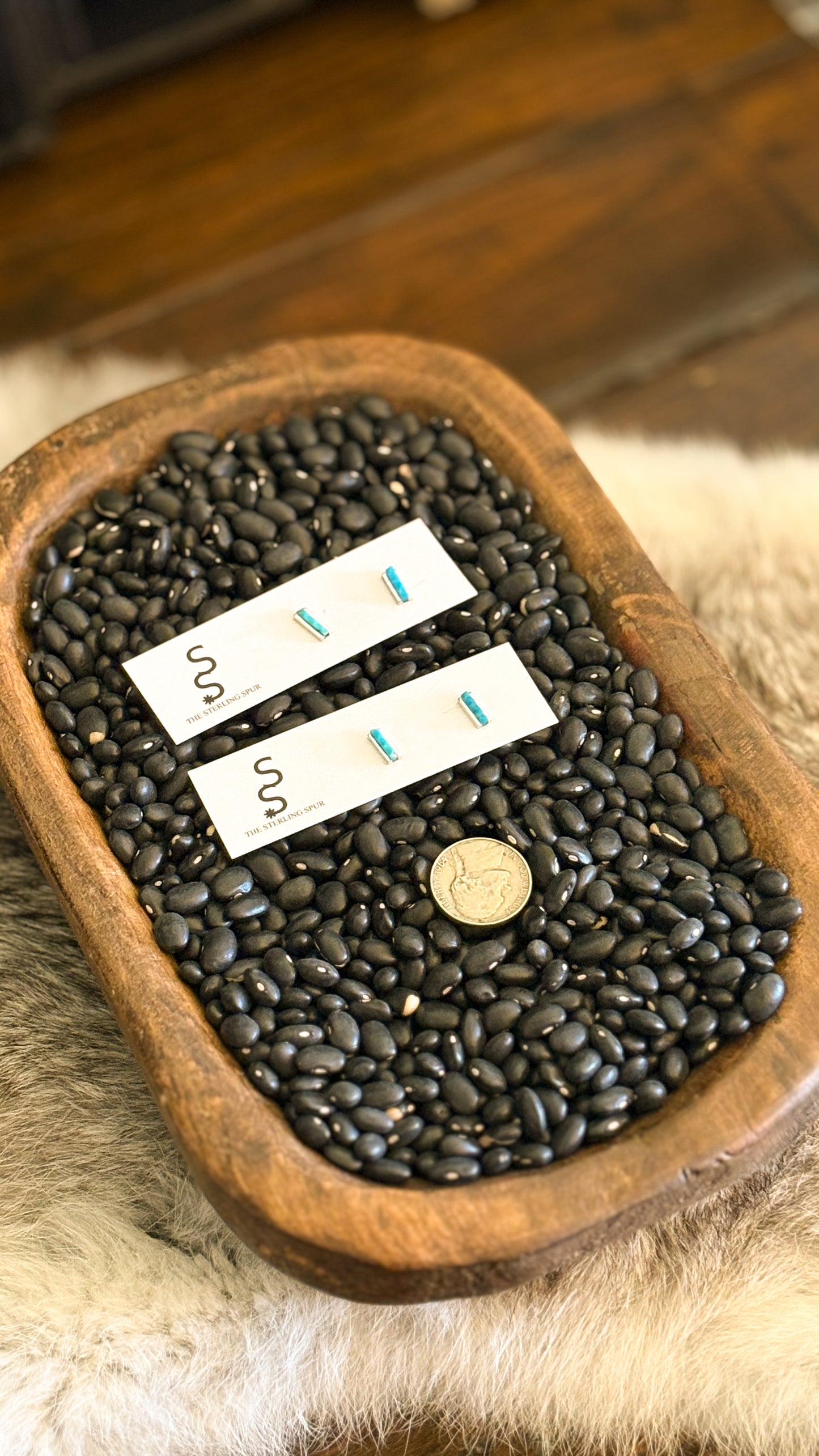 MINI TURQUOISE BAR STUD EARRINGS