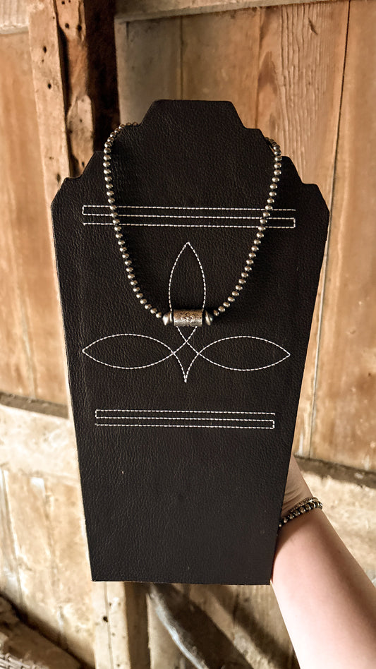 BARREL BEAD 5MM STERLING SILVER PEARL NECKLACE