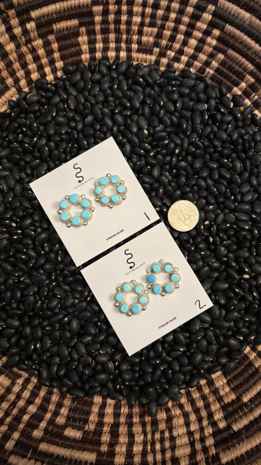 6 STONE LIGHT BLUE TURQUOISE ROUND EARRINGS BY JANICE LALIO