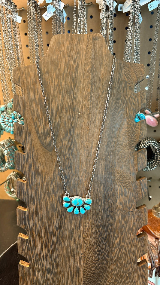 KINGMAN TURQUOISE HALF CLUSTER NECKLACE BY MARCELLA JAMES