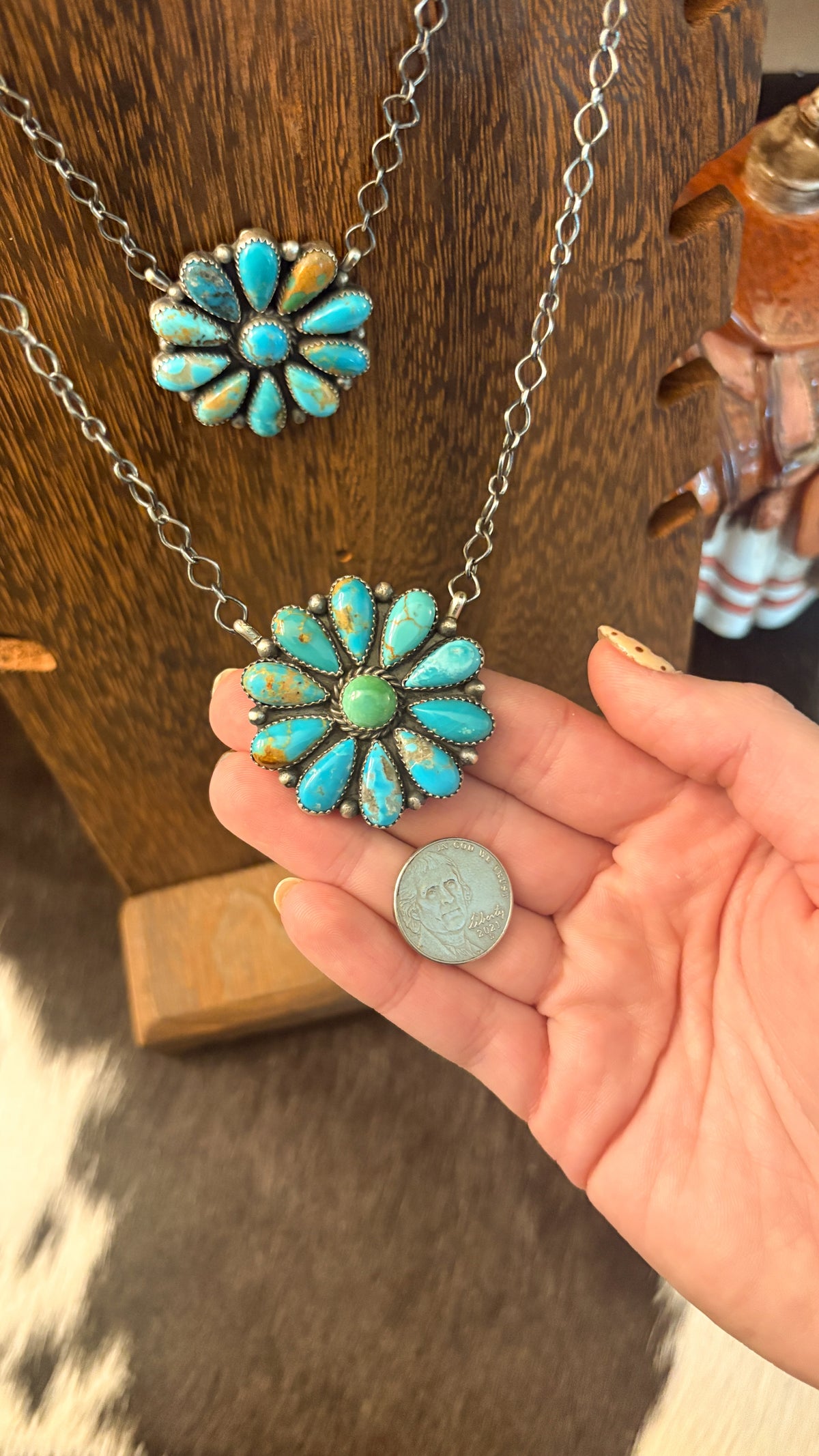 ROUND TURQUOISE CLUSTER NECKLACE BY EFFIE GARFIELD